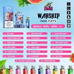 ATVS WARSHIP 7000 PUFFS - Đầu đạn tinh dầu thay thế vị 27 Bảng vị Đầu ATVS WARSHIP 7000 Puffs - Magapod.vn