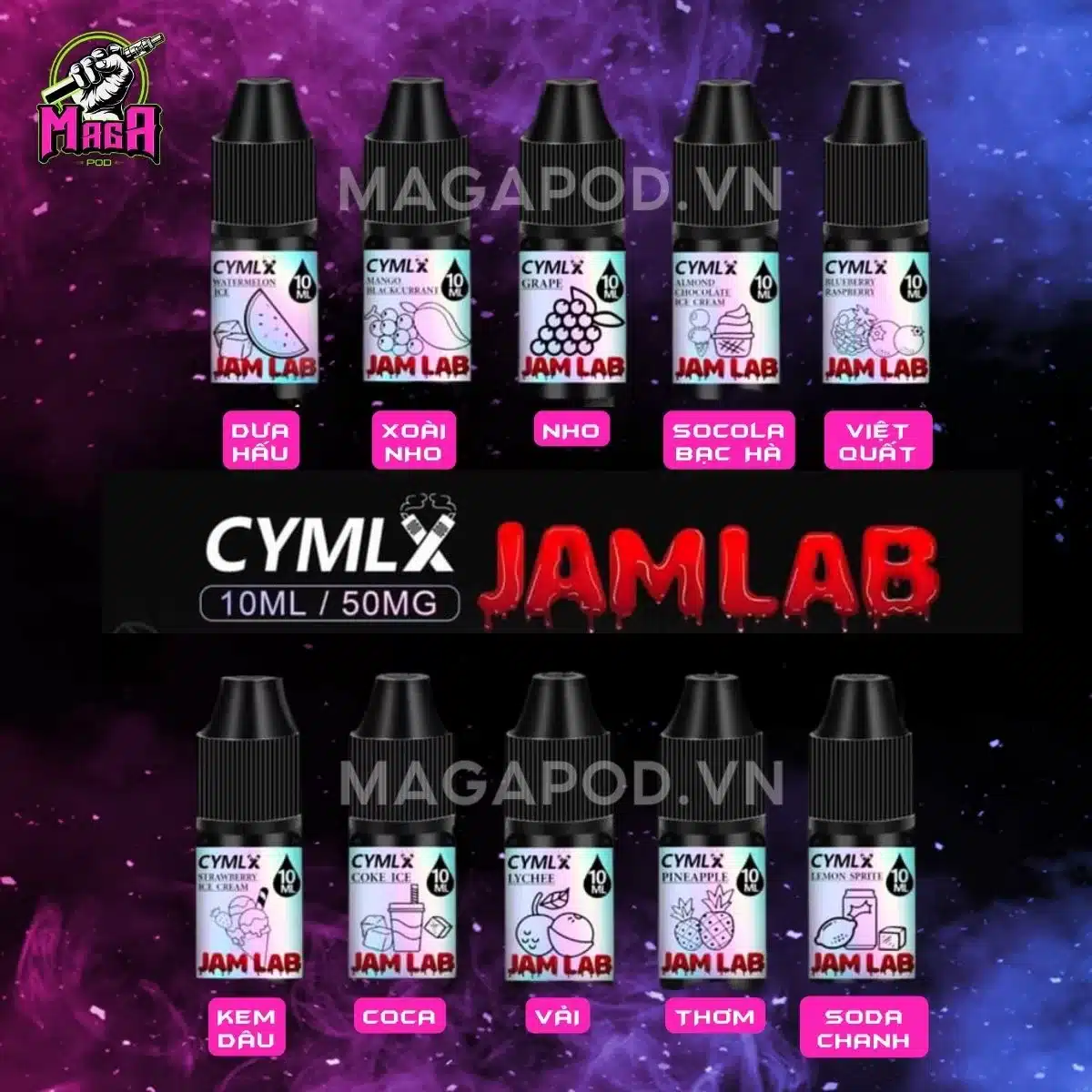 tinh dầu salt nic Cymlx Jam Lab 10ml - magapod.vn-Bang vi tinh dau cymlx Jam Lab