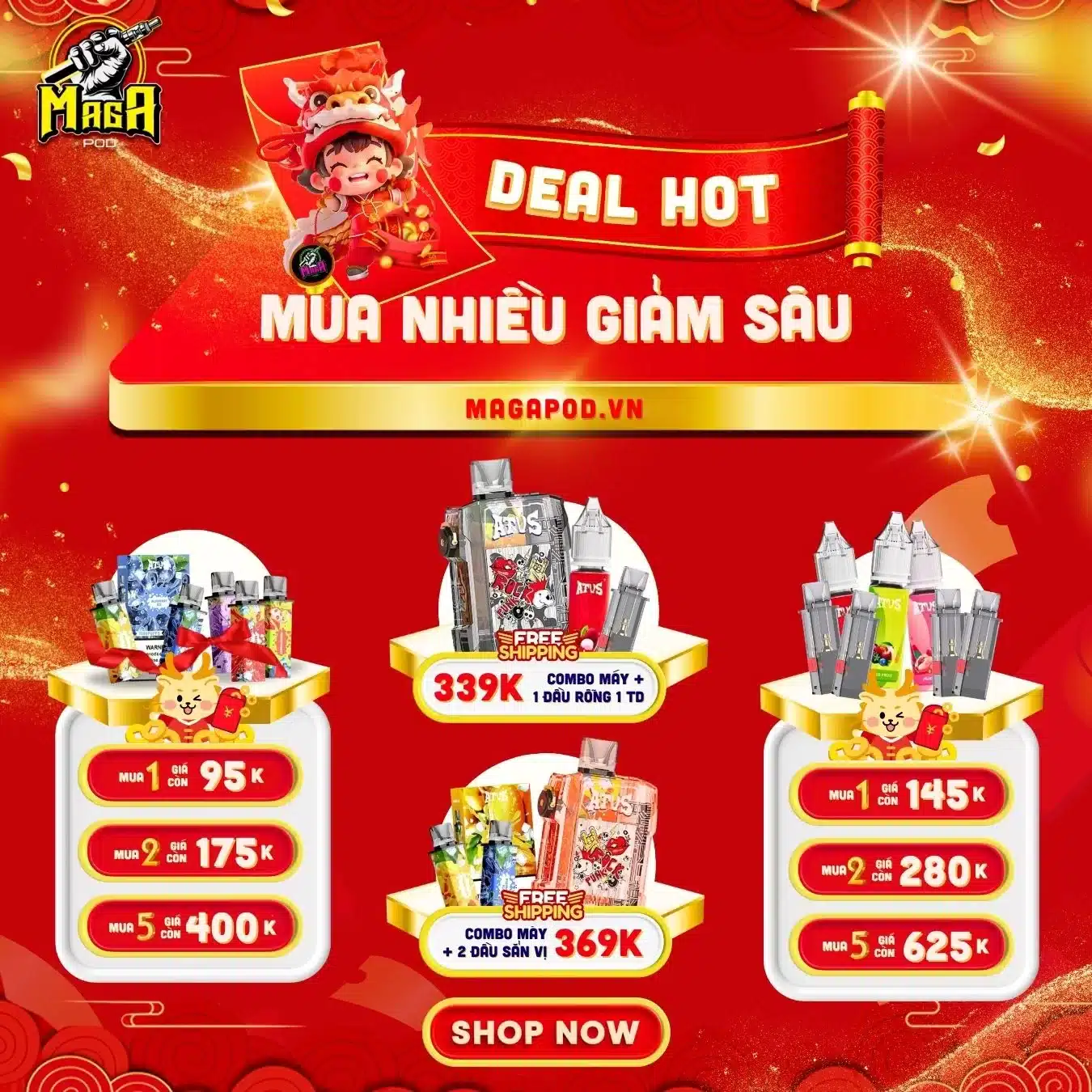 Pod Ngon Thơm Lừng - Tưng bừng đón Tết 101 Đầu vị ATVS7 Sale- Pod 1 lần Sale Tết - Magapod.vn