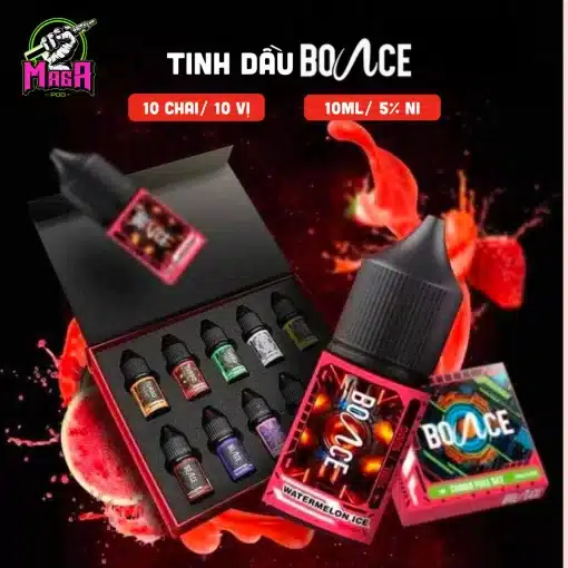 Bảng vị Tinh dầu Saltnic Bounce Turbo 10ML50MG Set Juice Bounce Turbo Full Set Magapod.vn