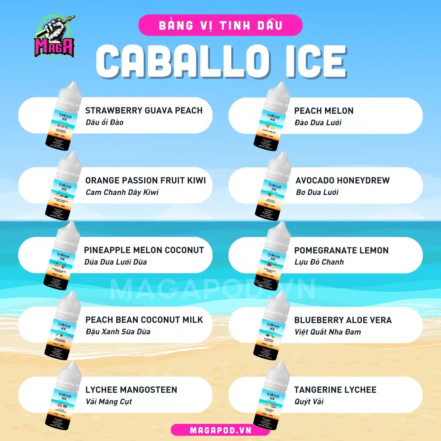 Bảng Vị Tinh Dầu Saltnic CABALLO Ice E Juice 60MG 30ml