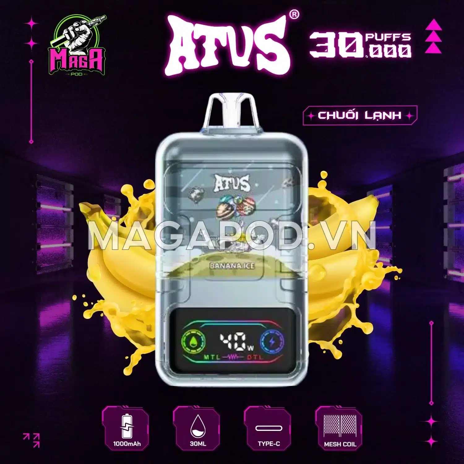 Pod ATVS 30000 Puffs ATVS Warship ATVS30K Vị Chuối Lạnh Magapod.vn