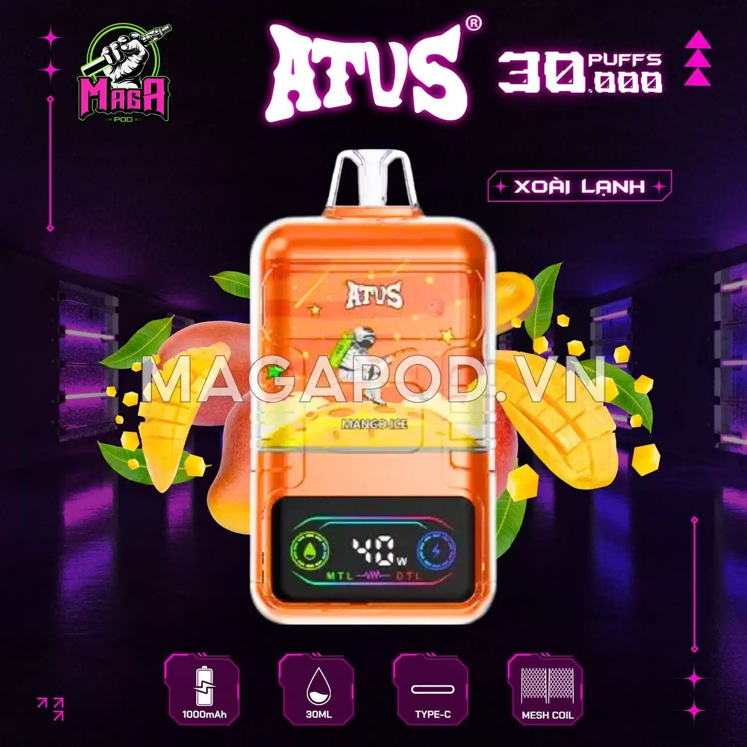 Pod ATVS 30000 Puffs ATVS Warship ATVS30K Vị Xoài Lạnh Magapod.vn